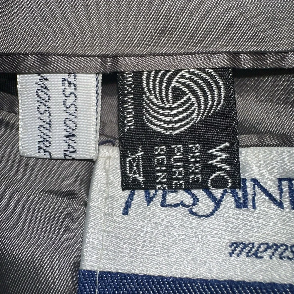 Yves Saint Laurent France Double Breasted Wool Blazer Stripe Peak Ventless 44R